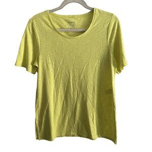 Chicos Women 0/S Yellow Scoop Neck Elbow Sleeves Button-Back Slub Ultimate Tee